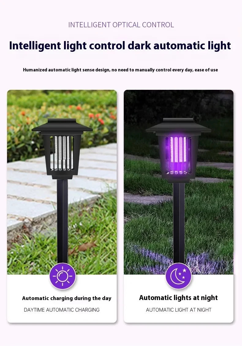 Solar and Electric Shock Mosquito Repellent Lamp Waterproof Bug Zapper 2Mode LED Light for Outdoor Garden Lawn Camping Villa Use
