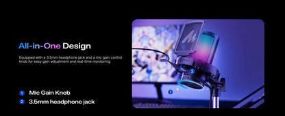 MAONO DGM20S Gaming USB Microphone Condenser Mic with RGB Light Noise Cancellation Boom Arm for Streaming Podcast YouTube Tiktok