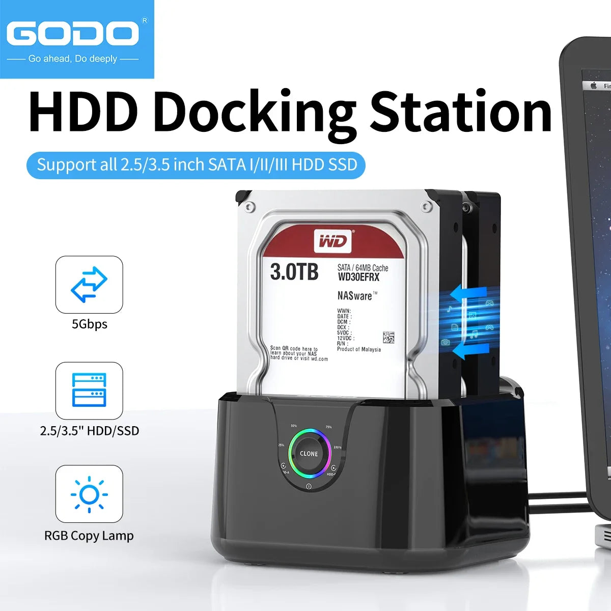 GODO HDD Docking Station SATA to USB 3.0 Adapter for 2.5 3.5 SSD Disk Case HDD Box Dock Hard Drive Enclosure Docking Station