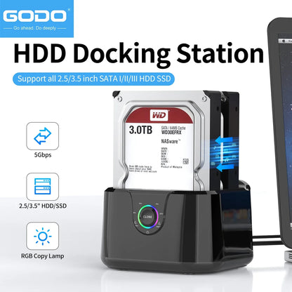 GODO HDD Docking Station SATA to USB 3.0 Adapter for 2.5 3.5 SSD Disk Case HDD Box Dock Hard Drive Enclosure Docking Station