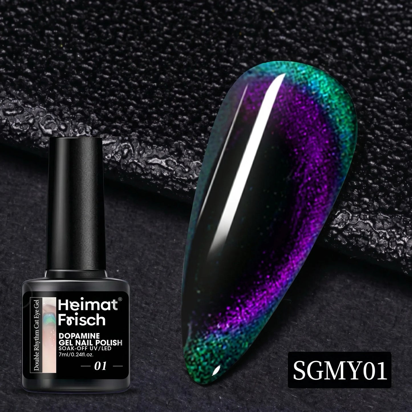 Heimat Frisch 7ml Single Bottle Double-Edge Cat Eye Gel Polish with Black Neon Polarized Chameleon Effect, Perfect for Party