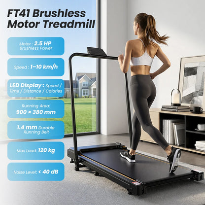 Formill FT51/FT50/FT52 Treadmill 2 In 1 Walking Running Treadmill 0.75-2.5HP Foldable Under Desk Treadmill38*95cm Running Area With Armrest LED Display Oil Drip Hole Indoor Home Gym Exercise Machine