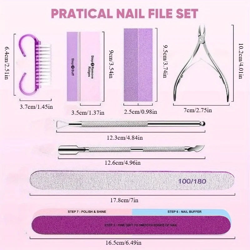 Professionellt Nagelvårdskit 10/15 delar – Filar, Buffer, Pensel, Sax, Nagelband Nippers & Gel-verktyg