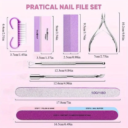 Professionellt Nagelvårdskit 10/15 delar – Filar, Buffer, Pensel, Sax, Nagelband Nippers & Gel-verktyg