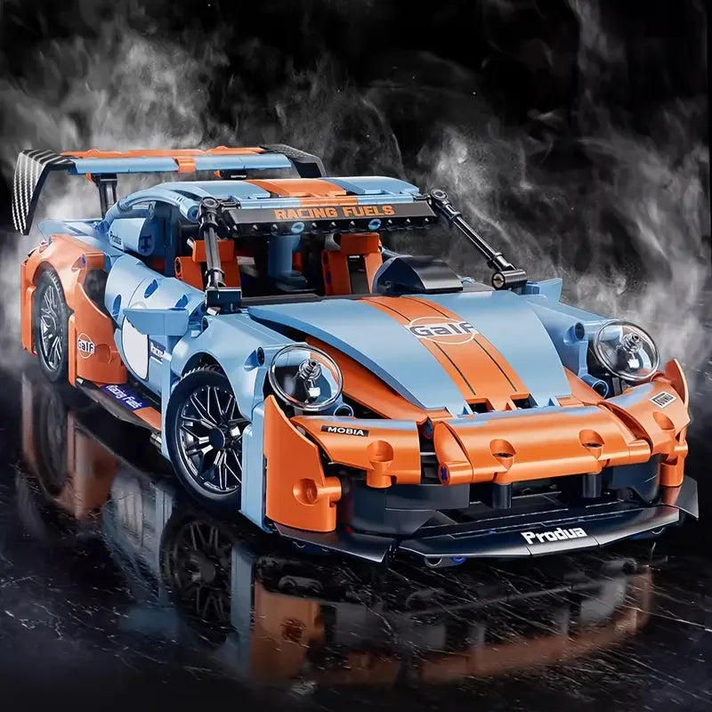 Blå bil byggstenar 1210 delar, avancerad racingmodell