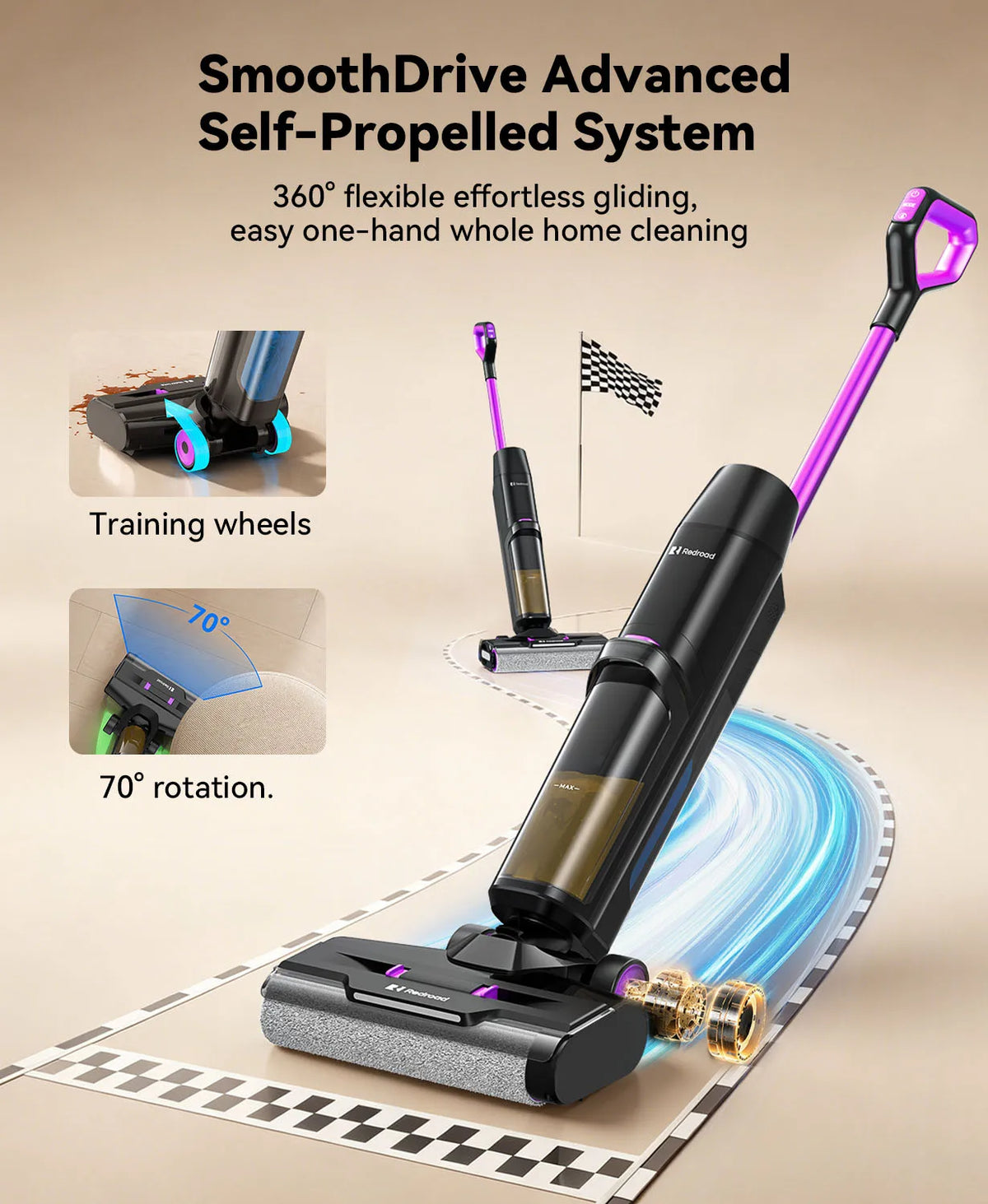 REDROAD H15 sladdlös våt- och torrdammsugare med golvtvätt