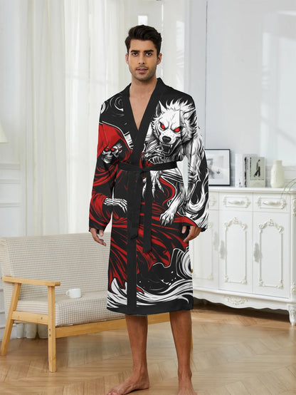 1pc Men's Robes 2026 Spring/Summer Robes Robe Sleepwear 3D Printed Graphic Sleepwear Bathrobe Men Polyester