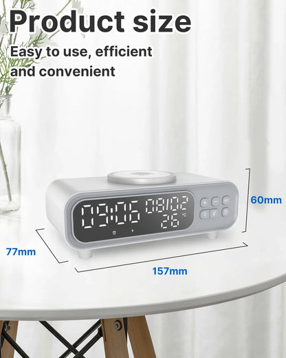 VIKEFON 15W Trådlös Laddare med Väckarklocka Nattljus & Termometer – Qi USB-C iPhone Android Hörlurar Snabbladdning CE RoHS
