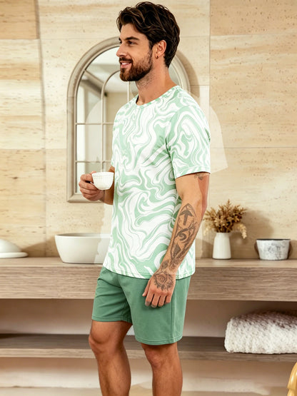 Herr Pyjamas Set Rutig – Kortärmad Topp & Shorts Hudvänlig Avslappnad, 11 Färger S–4XL