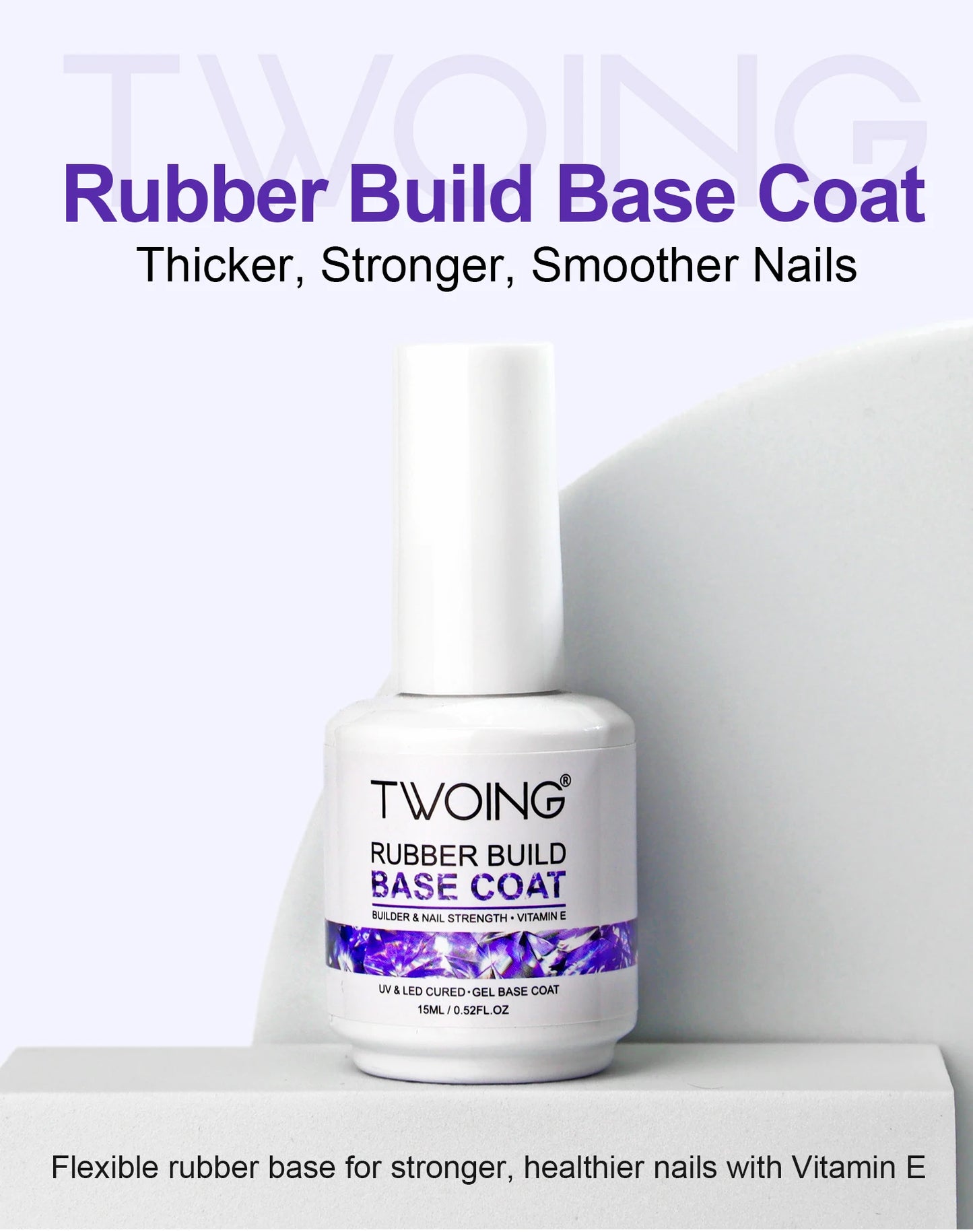 TWOING Rubber Base Coat & No Wipe Top Coat Set 15ml+15ml, Builder Base Gel, Diamond Shine, UV LED Soak Off, Long-Lasting
