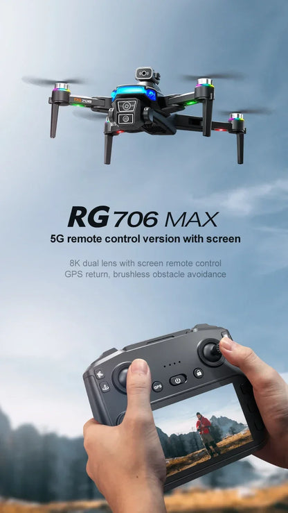 RG706 MAX GPS Drone 8K Professional Dual HD Camera 5G WIFI FPV 360° Obstacle Avoidance Brushless Large Screen Rc Quadcopter Dron