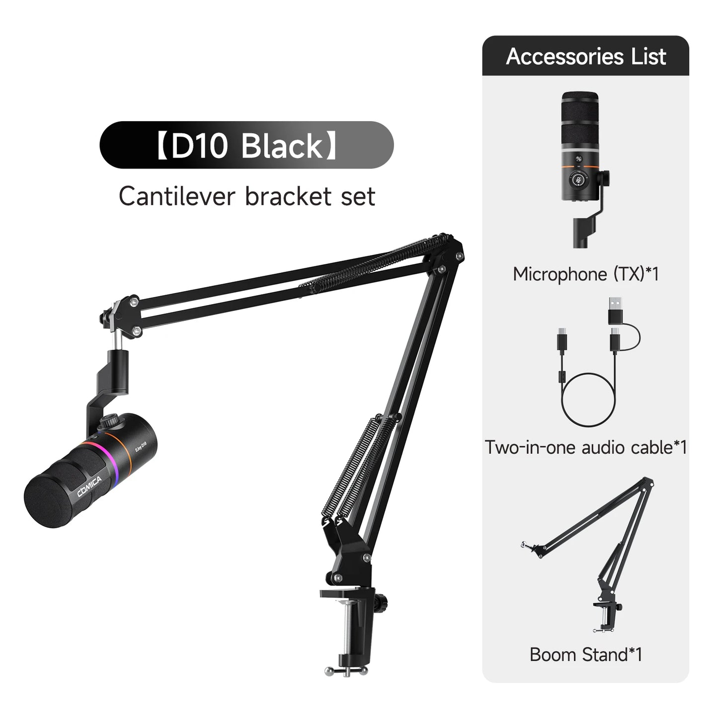 COMICA D10 PRO RGB Cardioid USB/XLR Dynamic Wireless Microphone Gaming Mic Voice Noise Reduction for Streaming Interview Podcast