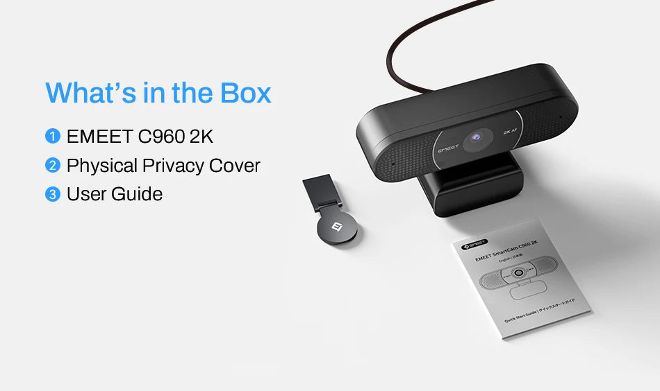 EMEET C960 2K webbkamera med autofokus och dubbla mikrofoner