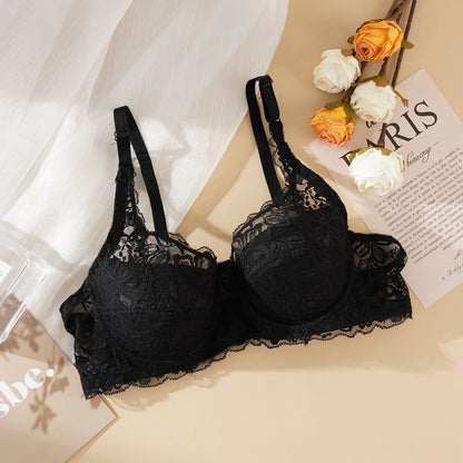 Women Sexy Lace Bra Padded Embroidery Brassiere Bralette Push Up Bras Plus Size Breathable Steel Ring Thin Underwire