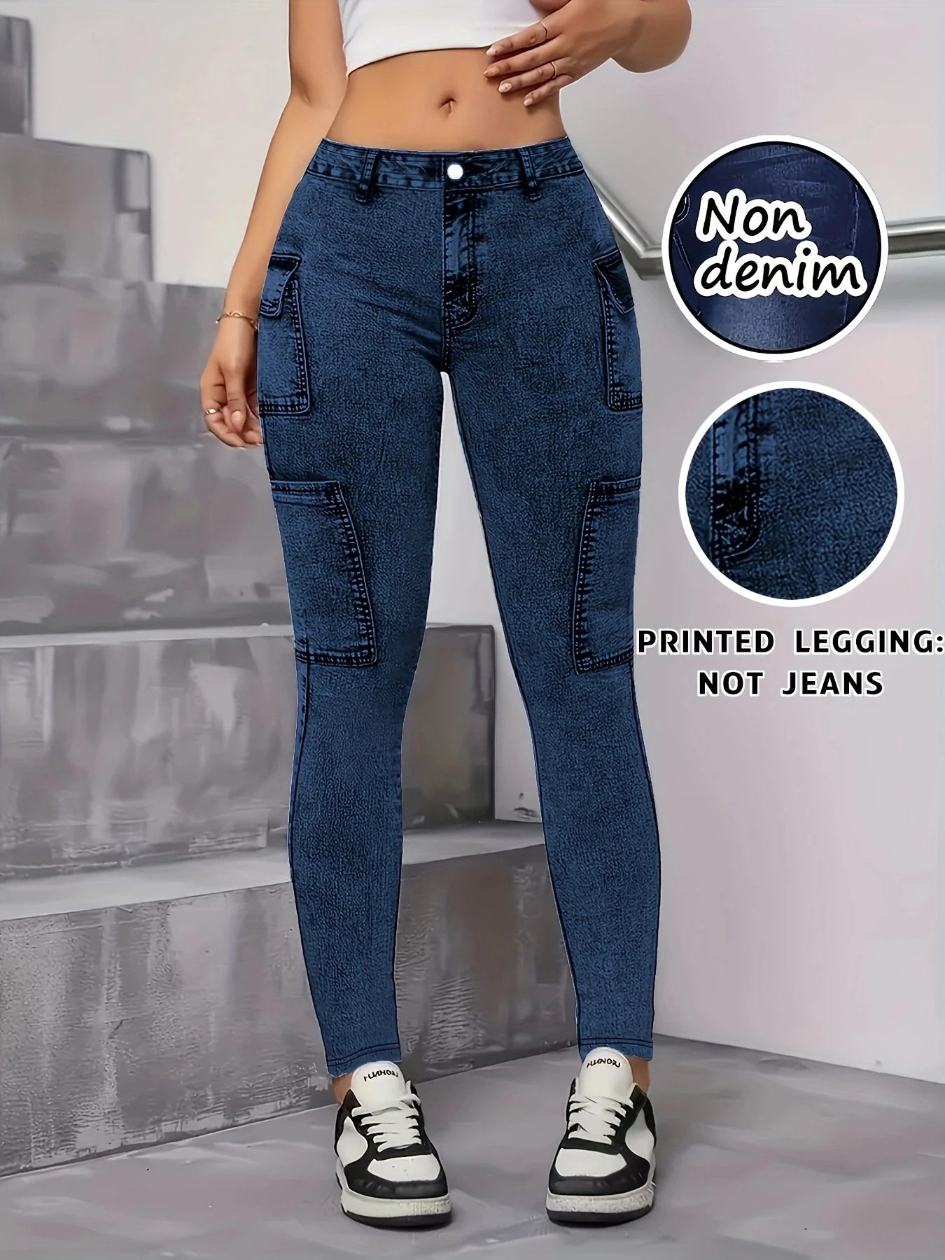 【Non-Denim】Women's Faux Denim Print Leggings, Sports Casual Skinny Pants, Thin Soft Skin-Friendly Yoga Pants, All-Season Long Pa