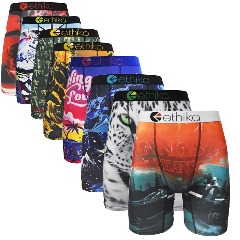 ETHIKA Herrboxers – Andningsbar Mesh-kil, Tryckta Mönster, Plus Size S–3XL