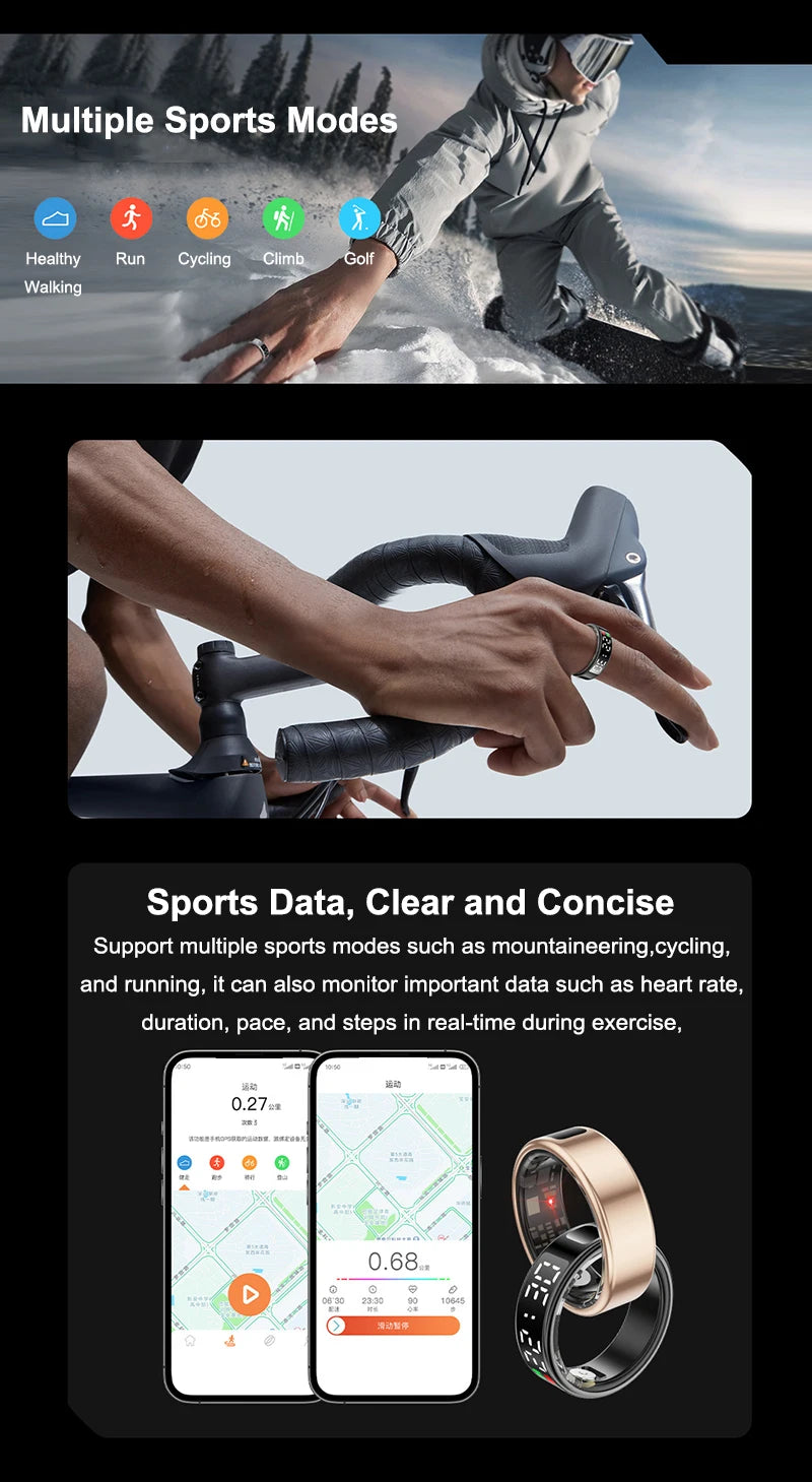 Smart Ring For Men Women Heart Rate Blood Oxygen Monitor Multi 5ATM & IP68 Waterproof Sports Ring Sleep Fitness For Android IOS