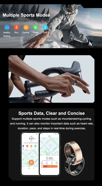 Smart Ring For Men Women Heart Rate Blood Oxygen Monitor Multi 5ATM & IP68 Waterproof Sports Ring Sleep Fitness For Android IOS