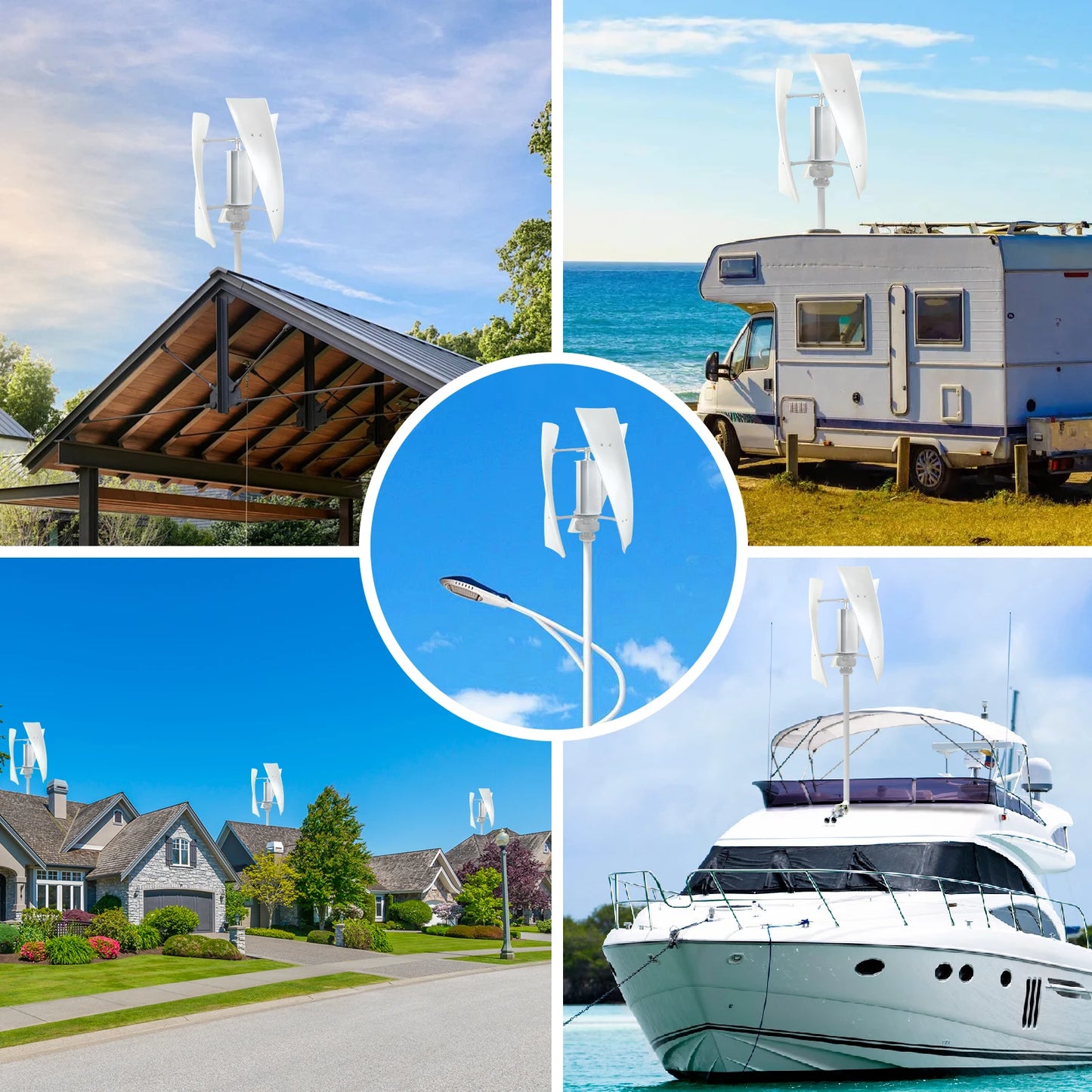 EKPAOWE Vertikal Vindturbin 3kW 12V/24V/48V – MPPT, Dual MPPT Sol+Vind Hybrid eller med 4×100W Solpaneler, EU-lager Polen
