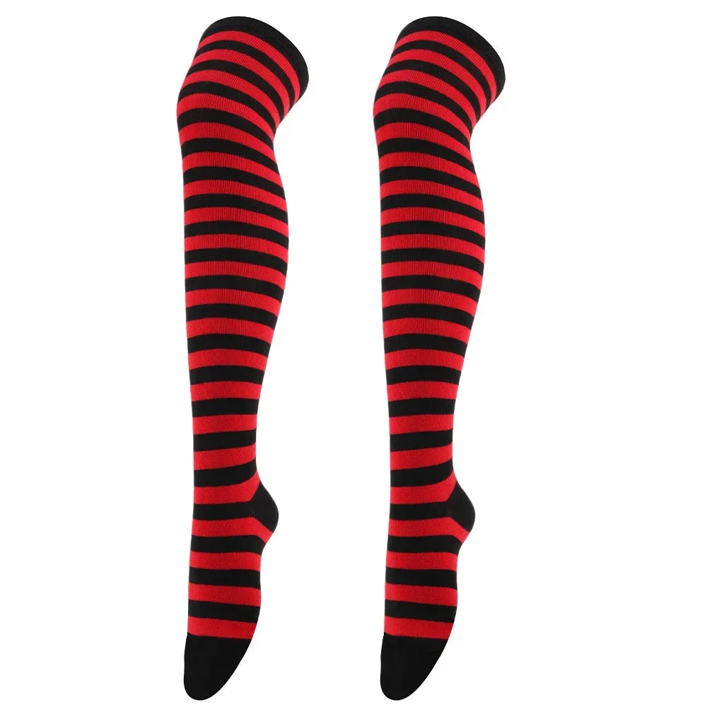 Dam Lolita Overknee Strumpor – Randiga Thigh High Cosplay, 25 Färgkombinationer One Size