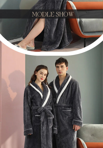 Female Autumn and Winter Warm Long Coral Velvet Thick Couple Bath Bathrobes Men Women Pajamas Shower Robe Bath Towels For Adults