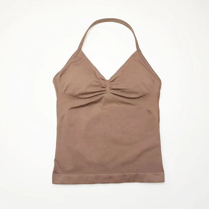 NCLAGEN Seamless Longline Strappy Top Sports Yoga Vest Women Fitness Tank Top Gym Beautiful Open Back Bra Running Workout Halter