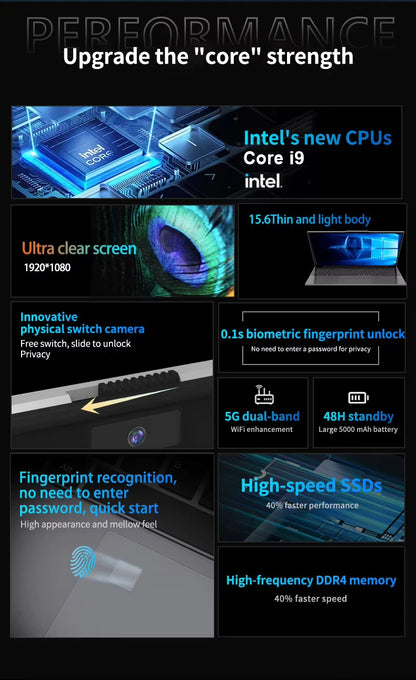 LENO 15,6" Gaming Laptop Intel Core i9-10980HK 16/32GB RAM Upp till 2TB SSD – Win 11 Pro Fingeravtryck Bakbelyst Tangentbord FHD IPS