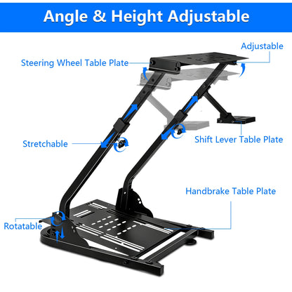 Foldable Racing Steering Wheel Stand Adjustable Universal Steering Wheel Mount Carbon Steel Racing Simulator Stand Anti-slip Feet for Gaming Racing Enthusiasts