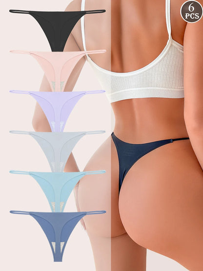 6PCS Seamless Thong Women Invisible Thin Strap Low Waist High Stretch Flexibility Panties Sexy Underwear Ladies Briefs T-back