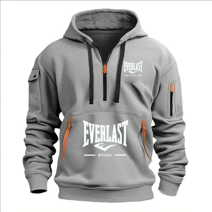 Men's Autumn Winter Casual Loose Hoodie Sweatshirt With Zippers Printed Pullover Fleece Warm Streetwear Tops Outerwear