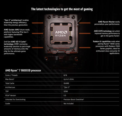 AMD Ryzen 7 9800X3D Processor 8-Core 16-Thread AM5 Desktop CPU 3D V-Cache Gaming Processor Tray No Box