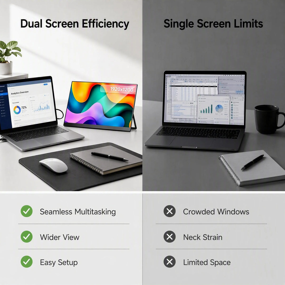 13.3 Inch 2K QHD Portable Monitor, 400 Nits, 100% SRGB, 16:10 Aspect Ratio, Built-in Speakers, VESA Mountable, Integrated Hidden