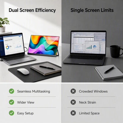 13.3 Inch 2K QHD Portable Monitor, 400 Nits, 100% SRGB, 16:10 Aspect Ratio, Built-in Speakers, VESA Mountable, Integrated Hidden
