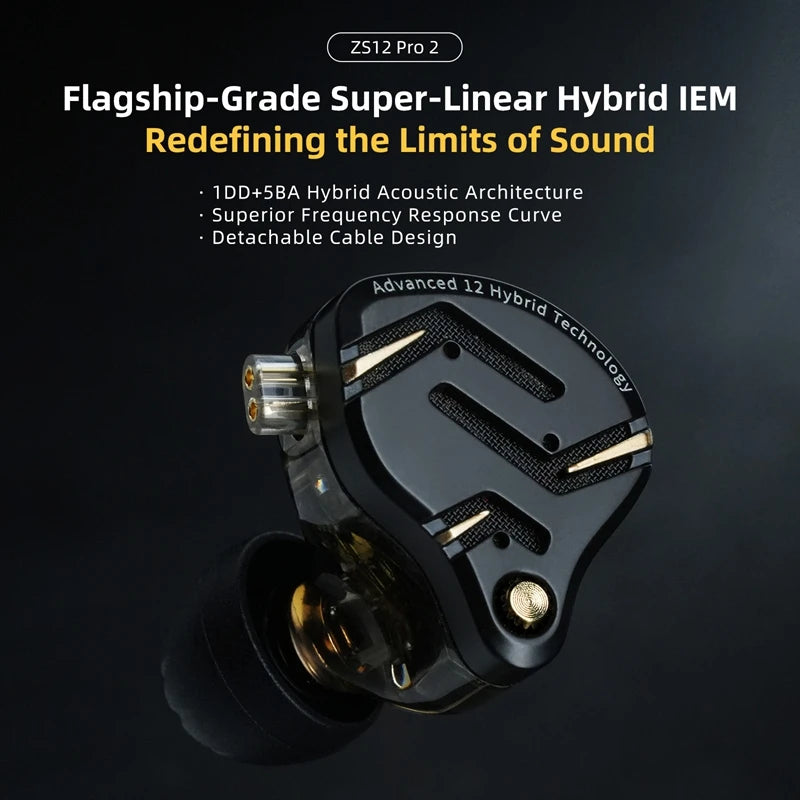 KZ ZS12 Pro 2 in-ear-hörlurar med hybridteknik och löstagbar kabel