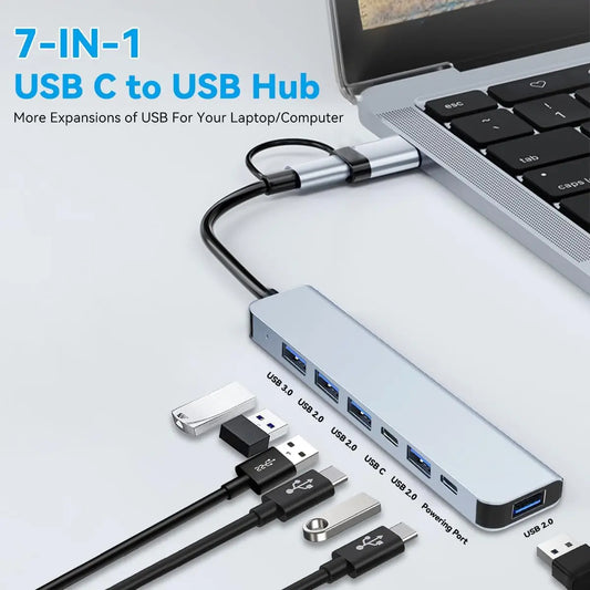 7-i-1 USB-hubb med USB-A, USB-C och PD 60 W