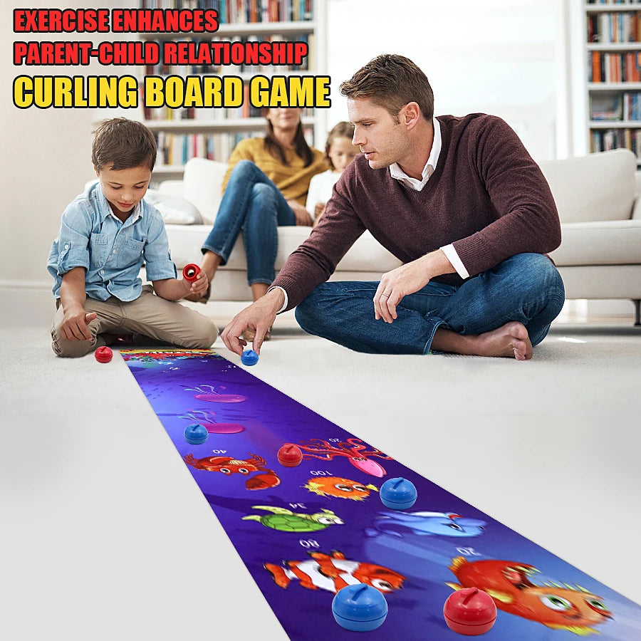 Bordscurling spel för tonåringar eller vuxna med rullskridskocurlingbollar för festunderhållningsspel