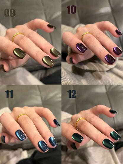 MIANEL 12ML Hibiscus Purple Cat Eye Gel Nail Polish Super Whitening Glass Beads Cat Eye Nails Purple Nials Blue Nails 1-12PCS