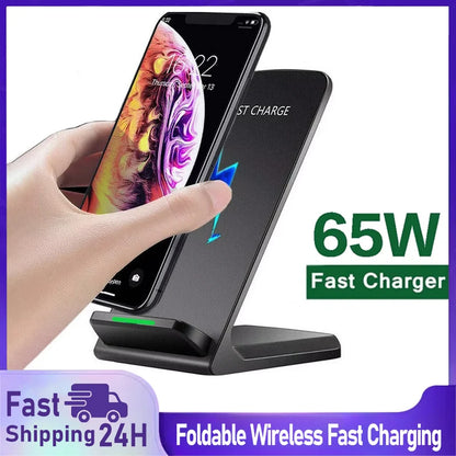 65W Fast Wireless Charger Stand Pad for iPhone 17 16 15 14Pro Samsung Xiaomi Phone Chargers Induction Fast Charging Dock Station