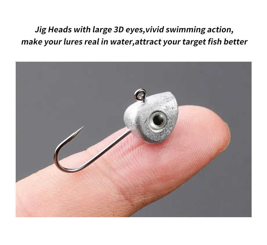 10pcs Mini Jig Head Hook 3D Eyes 0.5g 1g 2g 3g 4g 5g Bass Crappie Fishing Jig Hooks Soft Lure Worm Fishing Lure Hook