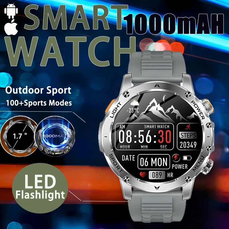 New Military T-Rex 3 Ultra 1000mAh Battery Smart Watch IP68 Waterproof Fitness Track Flashlight Heart Rate Sports Smartwatch Men