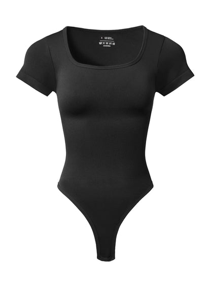 Women Plus Size Square Neck Short Sleeve Bodysuit Tummy Control Body Shaper Seamless Slimming Fashion Shapewear Jumpsuit