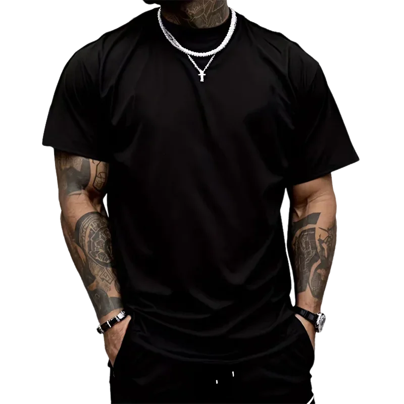 Men's T-shirt High Quality 100% Cotton Round Neck Short Sleeve Classic Black White Pure Color Tees Spring Summer Casual Cool Top