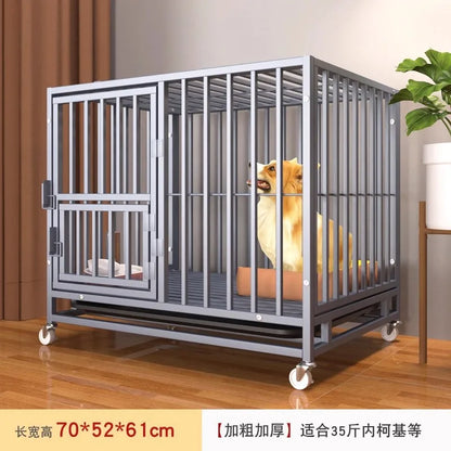 Heavy Duty Square Tube Dog Cage for Medium Large Dogs Indoor Metal Kennel with Toilet Tray Foldable Iron Pet Crate Furniture