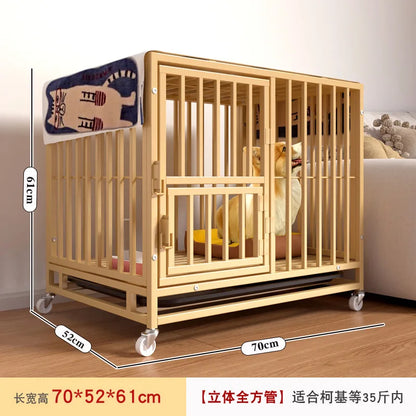 Heavy Duty Square Tube Dog Cage for Medium Large Dogs Indoor Metal Kennel with Toilet Tray Foldable Iron Pet Crate Furniture