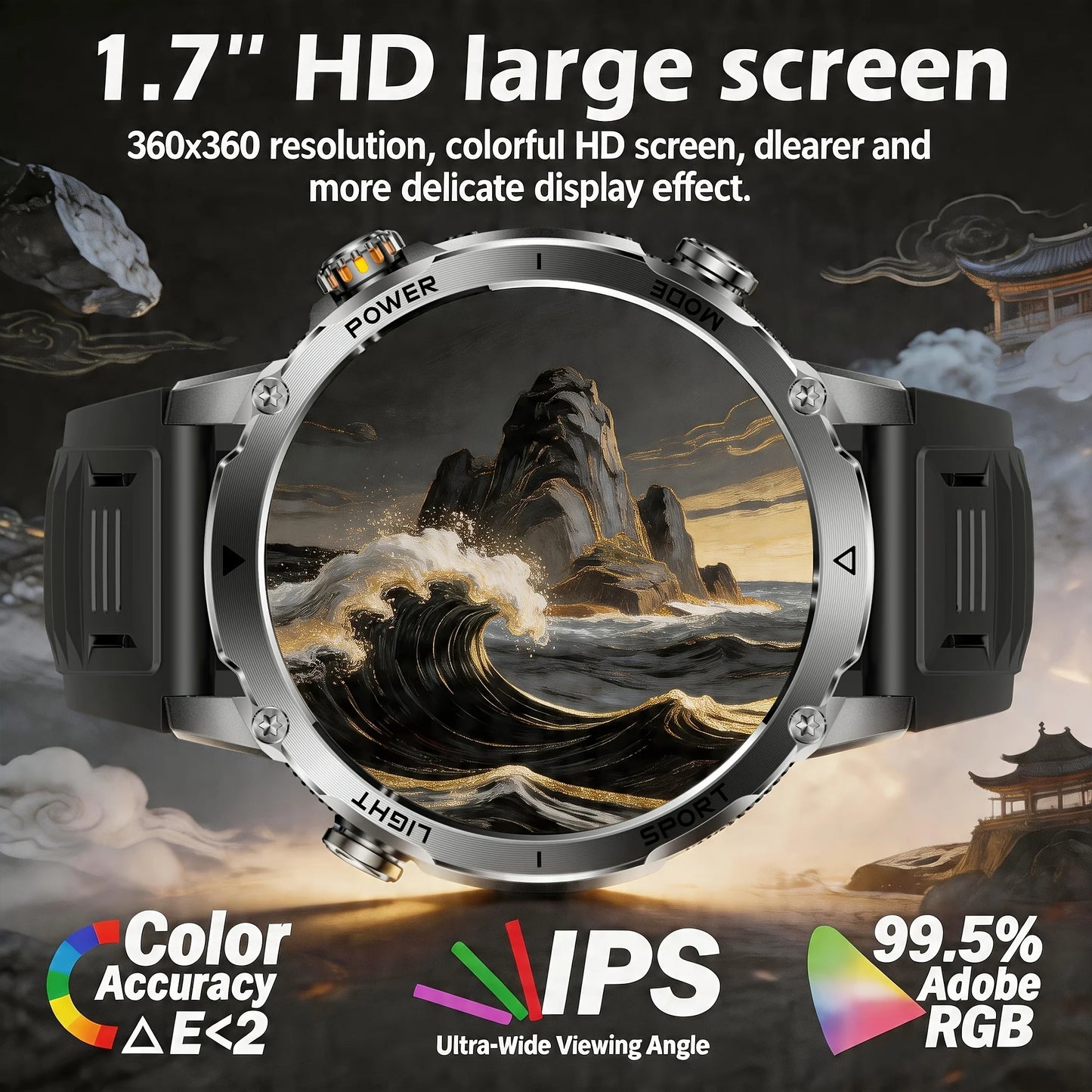 New 1400 mAh Battery Military Smartwatch Men IP68 Waterproof Flashlight Health Monitor Sports Call Smart Watch For iOS Android