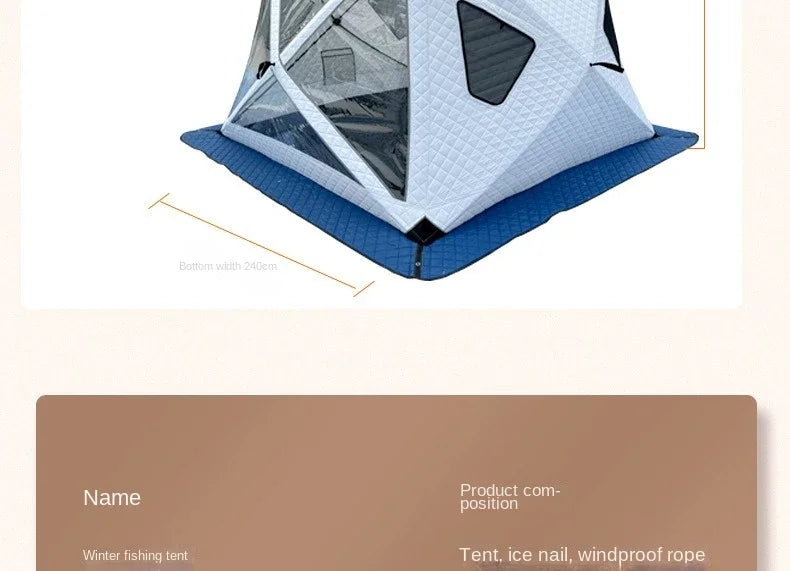 Fully Automatic Winter Ice Fishing Tent with Chimney Hole, Transparent Window, Quick Opening, Portable