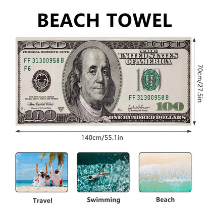 70x140cm European and American Dollar Beach Towels, Digital Printed Large Towels, Bath Towels, Ultra-Fine Fiber Absorbent Towels
