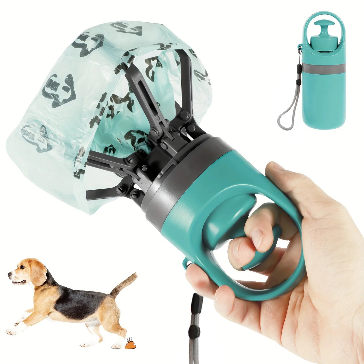 Portable Dog Pooper Scooper Waste Pick-up Outdoor Cleaner Builtin Garbage Bag Handheld Poop Grabber No Touch Design for Pet Use