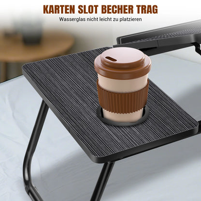 Laptop Table 5-step height adjustable laptop table for bed with folding table legs Cup holder reading stand laptop holder breakfast tray and bookend