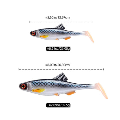 1pcs 26g 60g River Roach Fishing Lure Soft Bait T Paddle Tail Baitfish Shad Strike Silicone Plastic Swimbait Wobbler Pike Bass